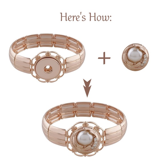 Snap Charm Rose Gold Stretch Bracelet for Standard Snaps 20mm 3/4" Diame… - Picture 2 of 3